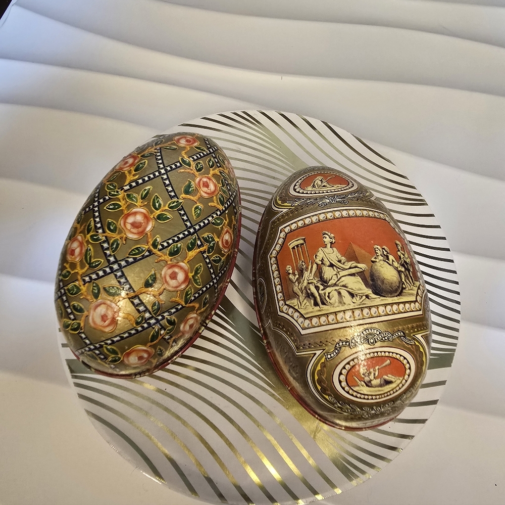 Vintage Style Ornate Decorative Easter Egg Tins (Set of 2)